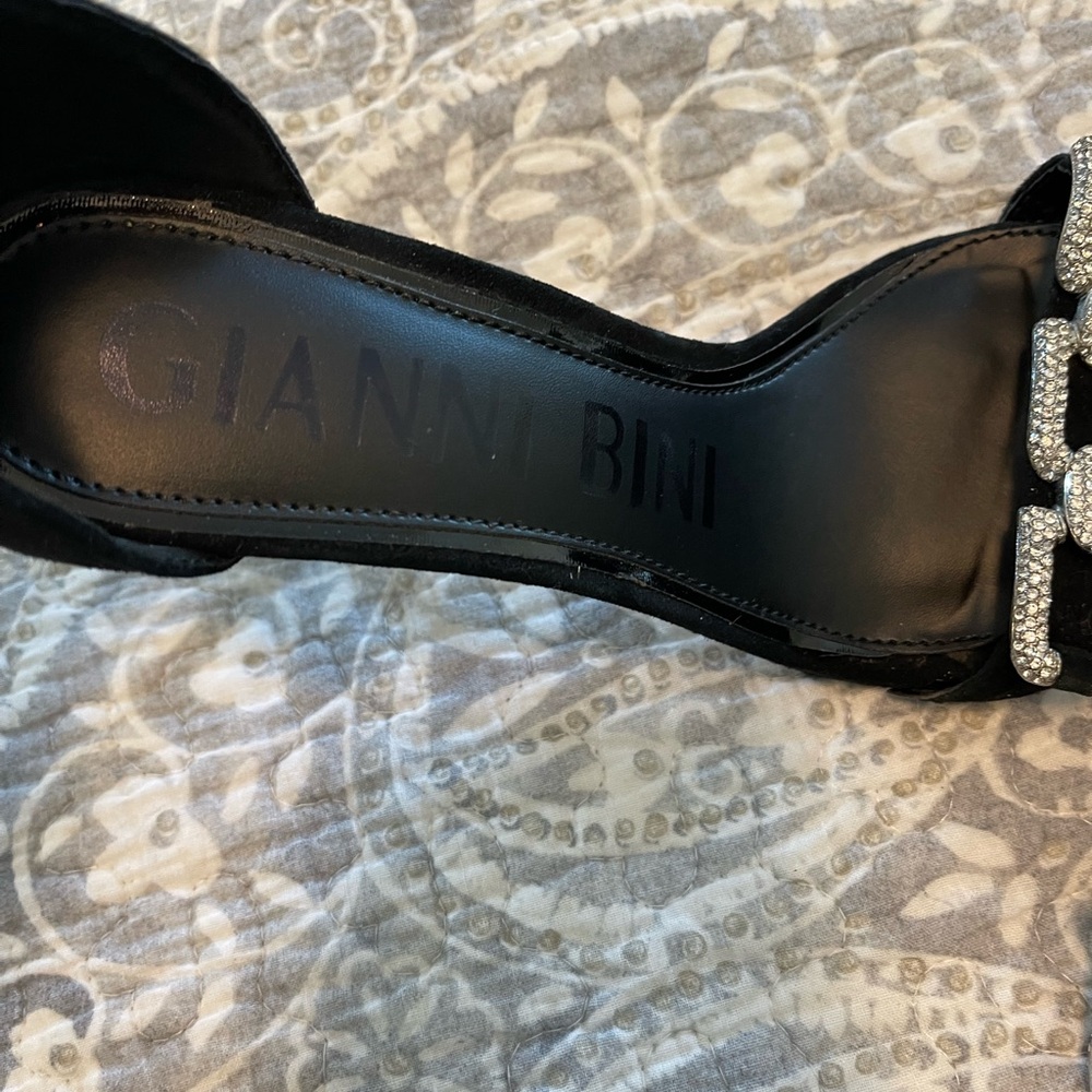 Gianni Bini Vivvia Suede Rhinestone Chain Heels black tie elegant - Picture 5 of 6